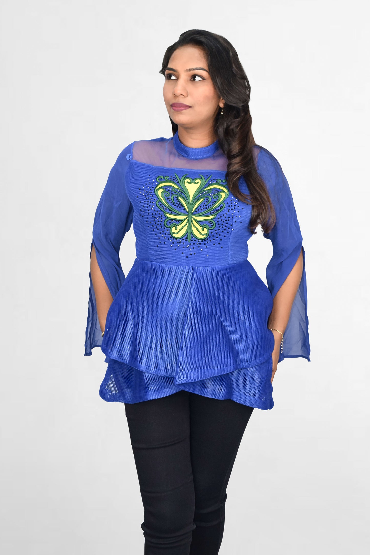 Butterfly Mesh Peplum Top