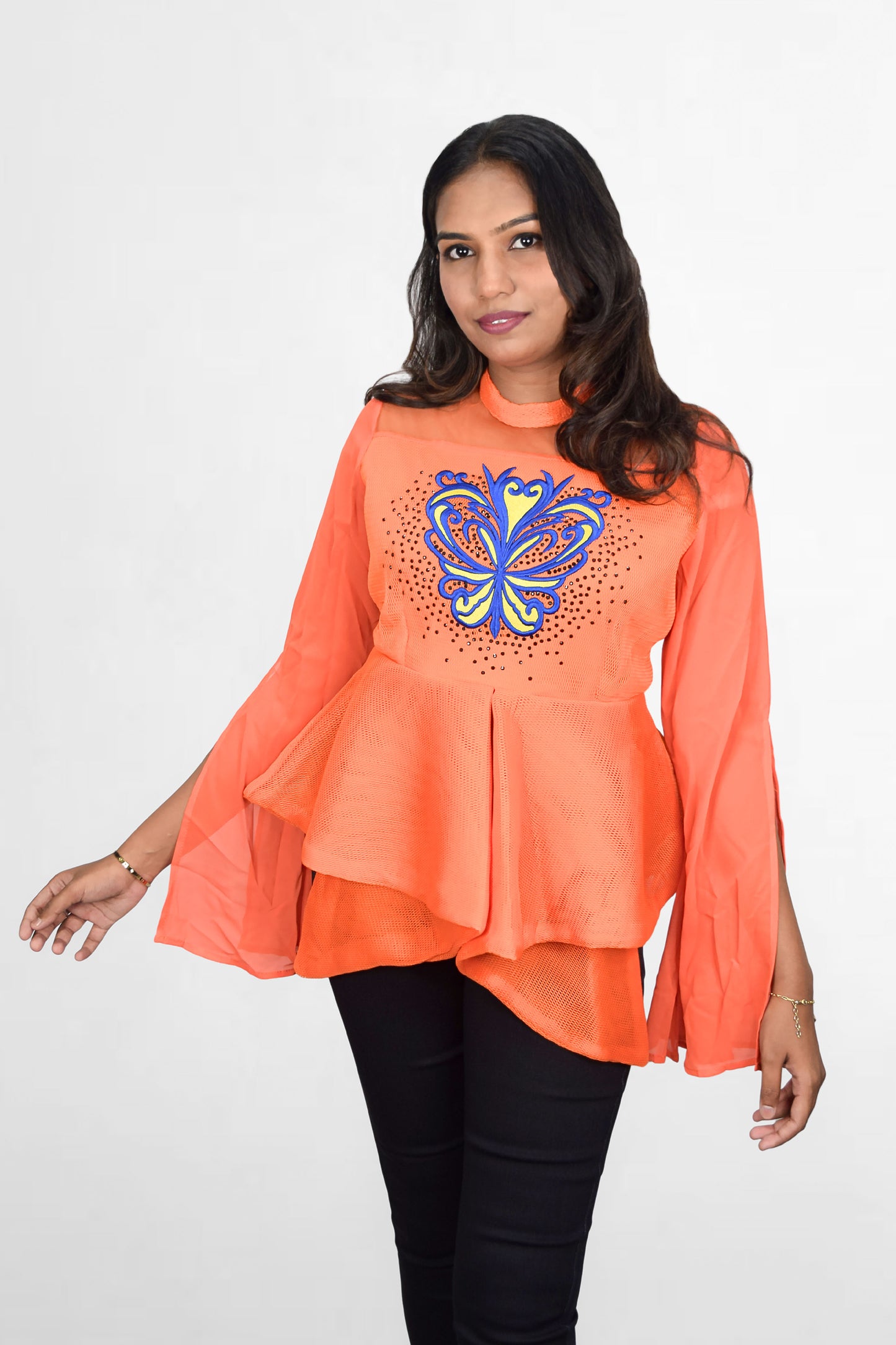 Butterfly Mesh Peplum Top