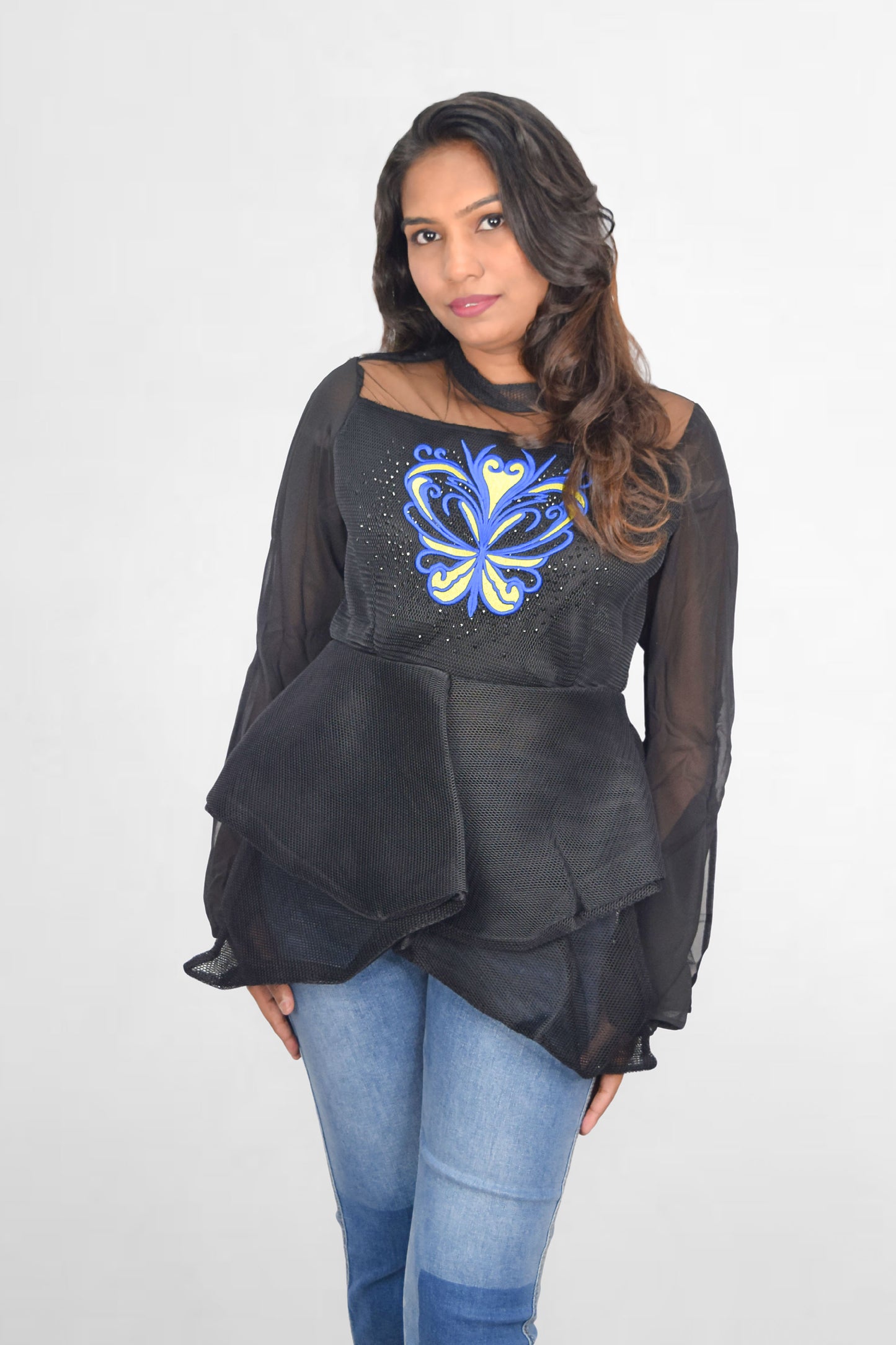 Butterfly Mesh Peplum Top