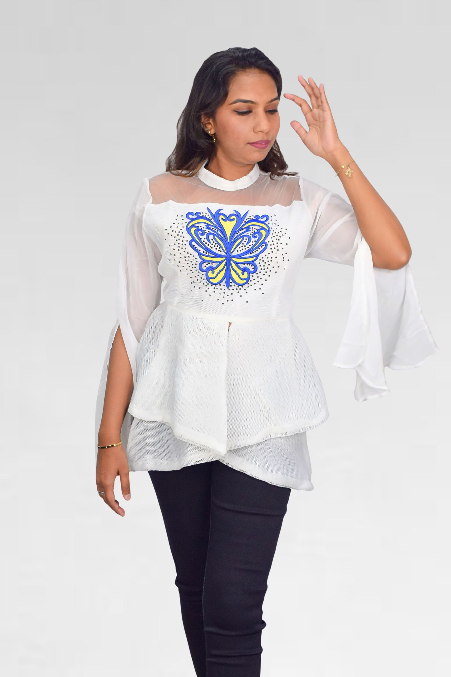 Butterfly Mesh Peplum Top