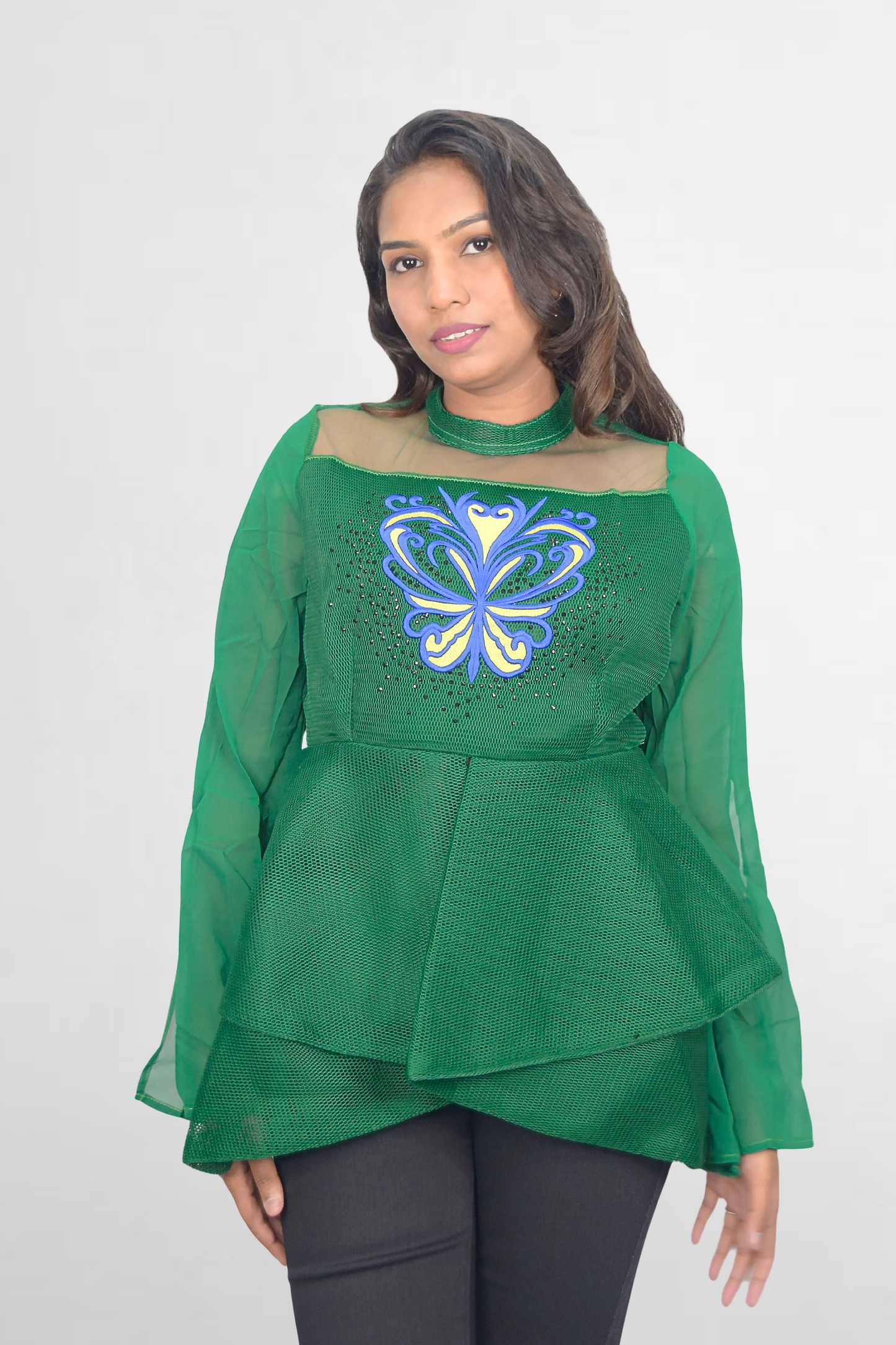 Butterfly Mesh Peplum Top