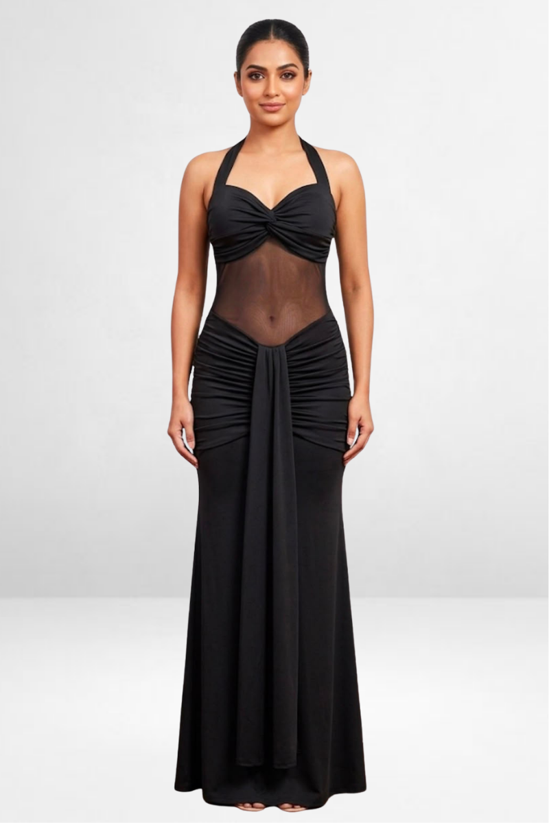 Halter Ruched Evening Gown