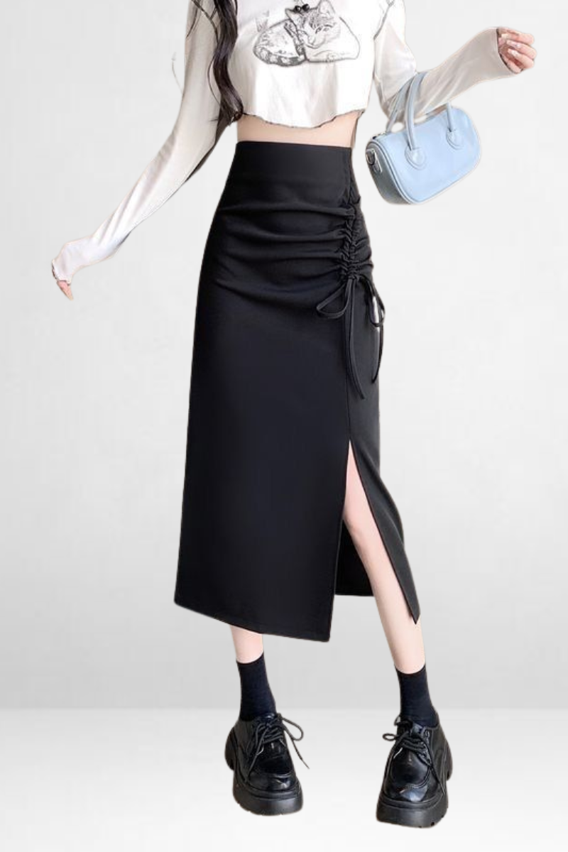 Drawstring Slit Skirt