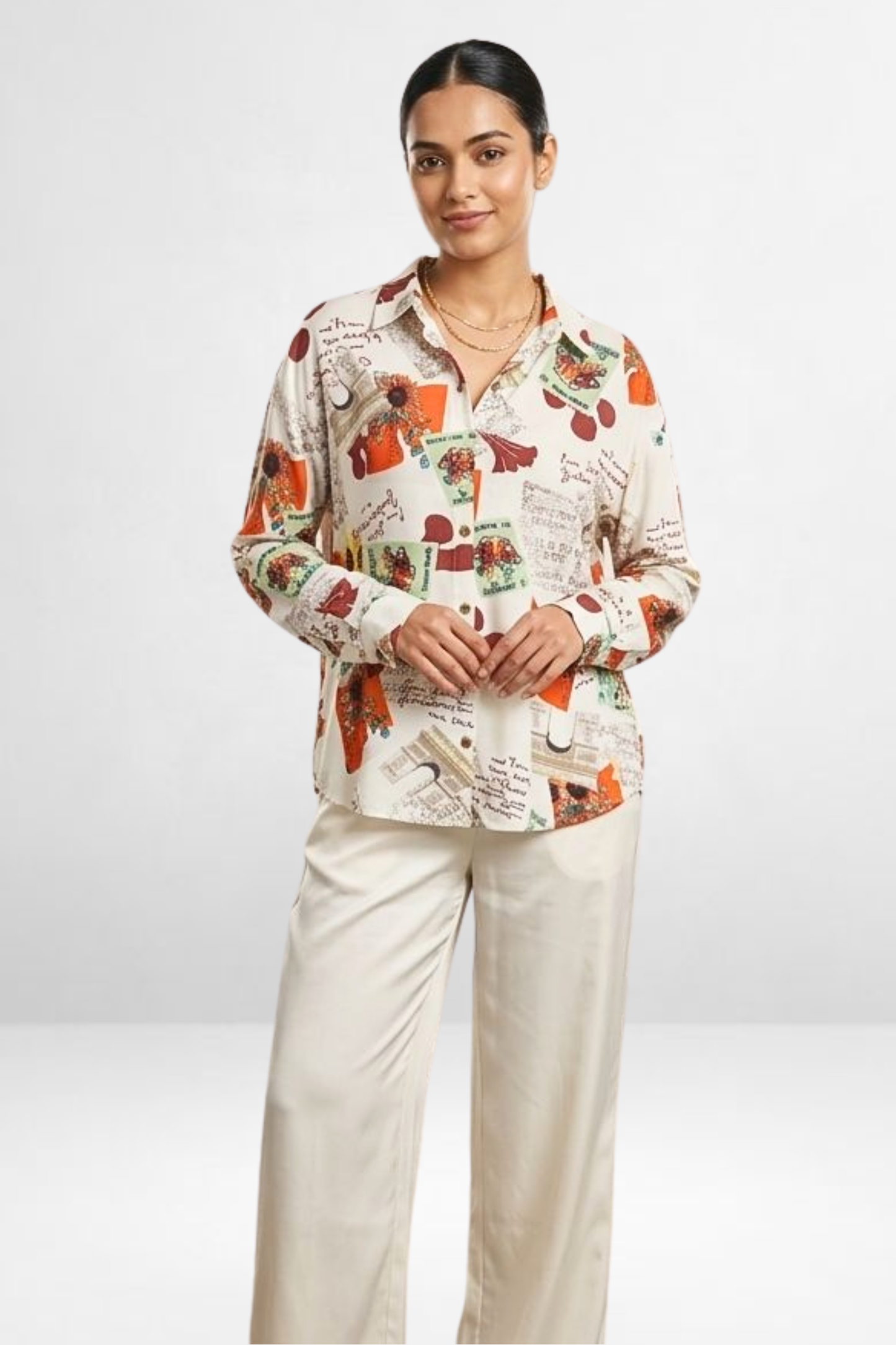 Vintage Print Satin Shirt