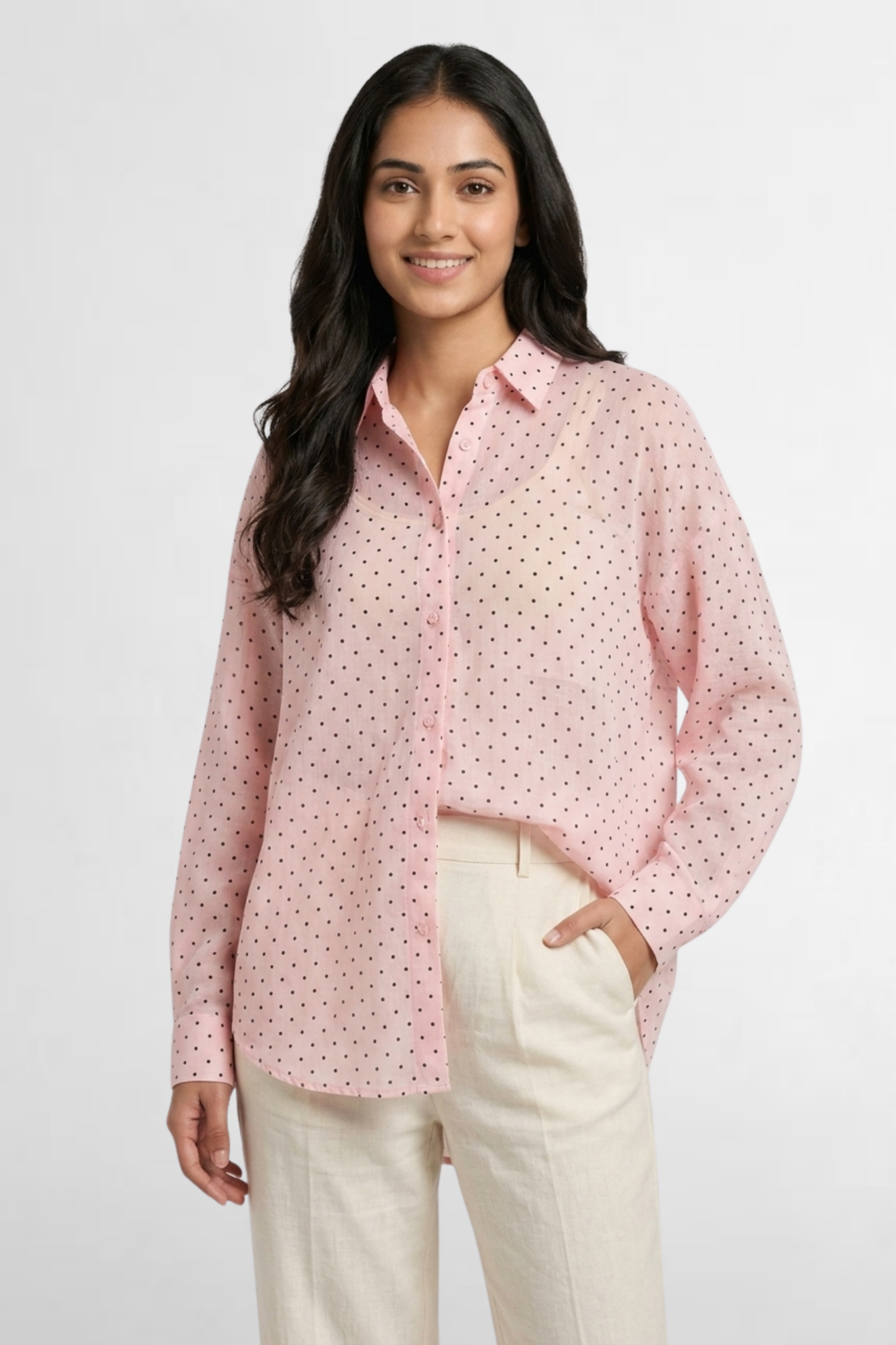 Sheer Polka Dot Button-Down
