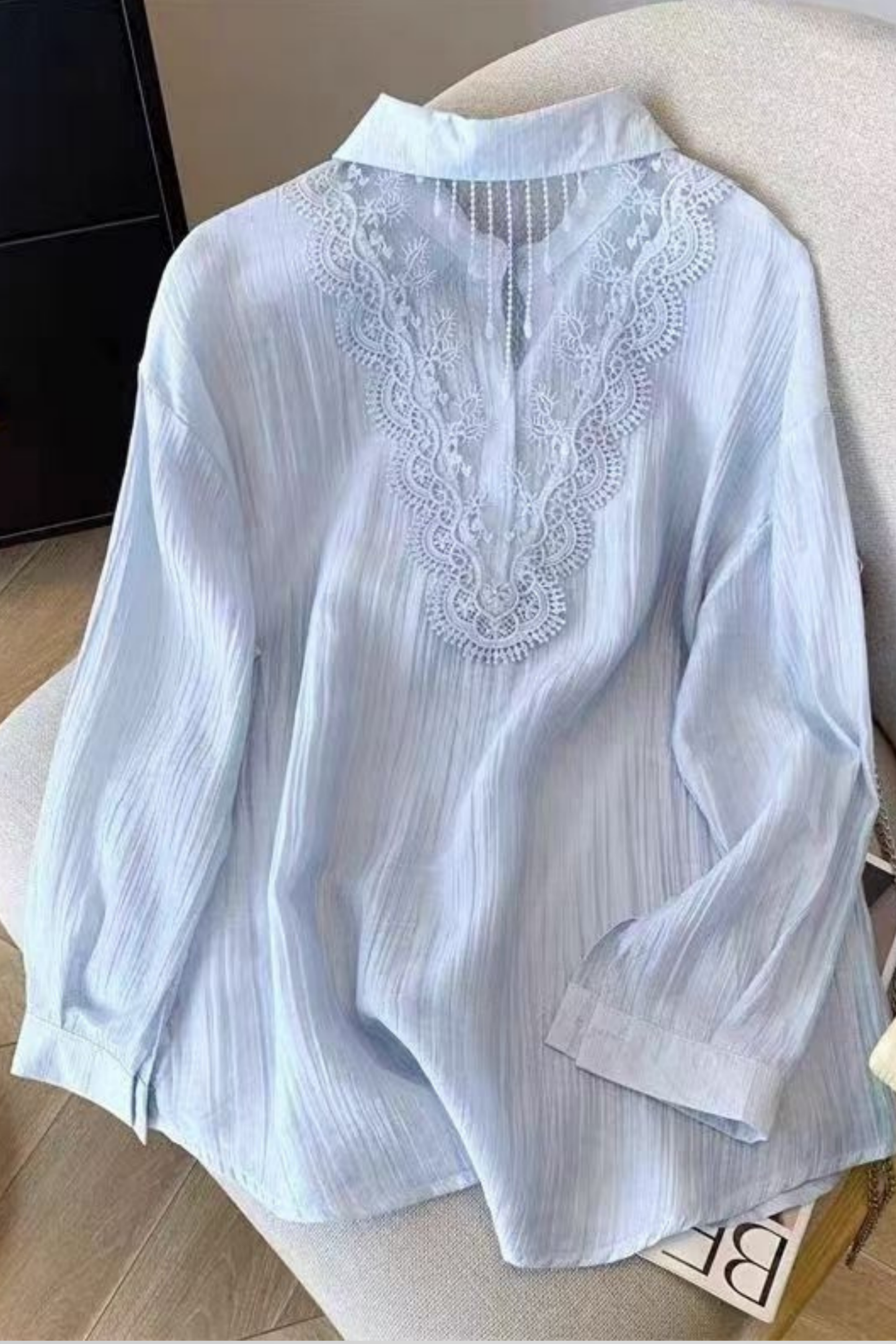 Lace Back Sheer Button-Down