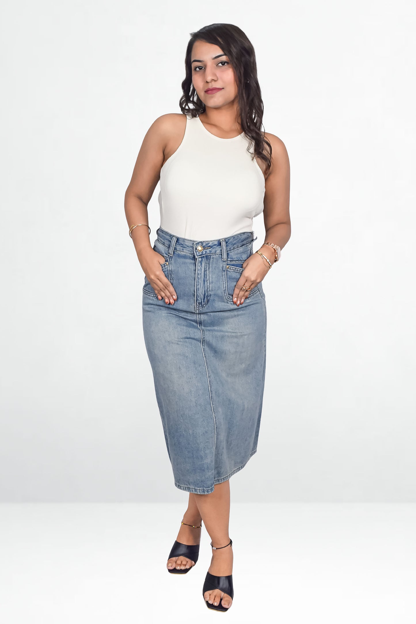 Slit Pocket Denim Skirt