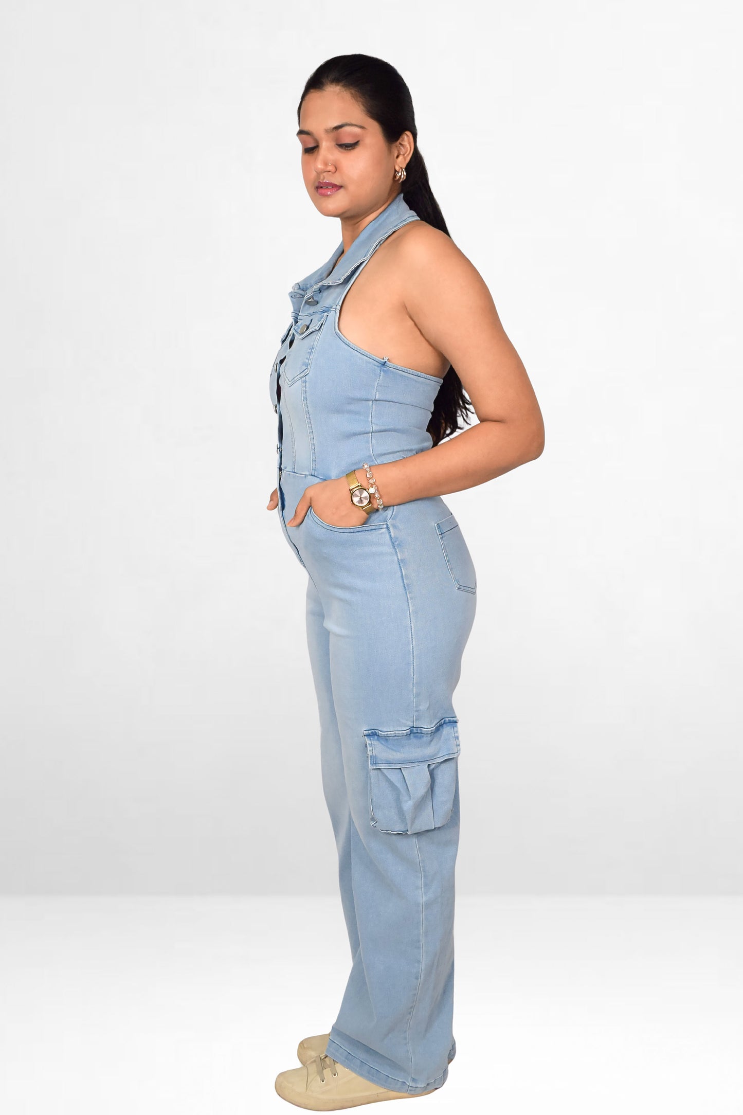 Denim Cargo Jumpsuit