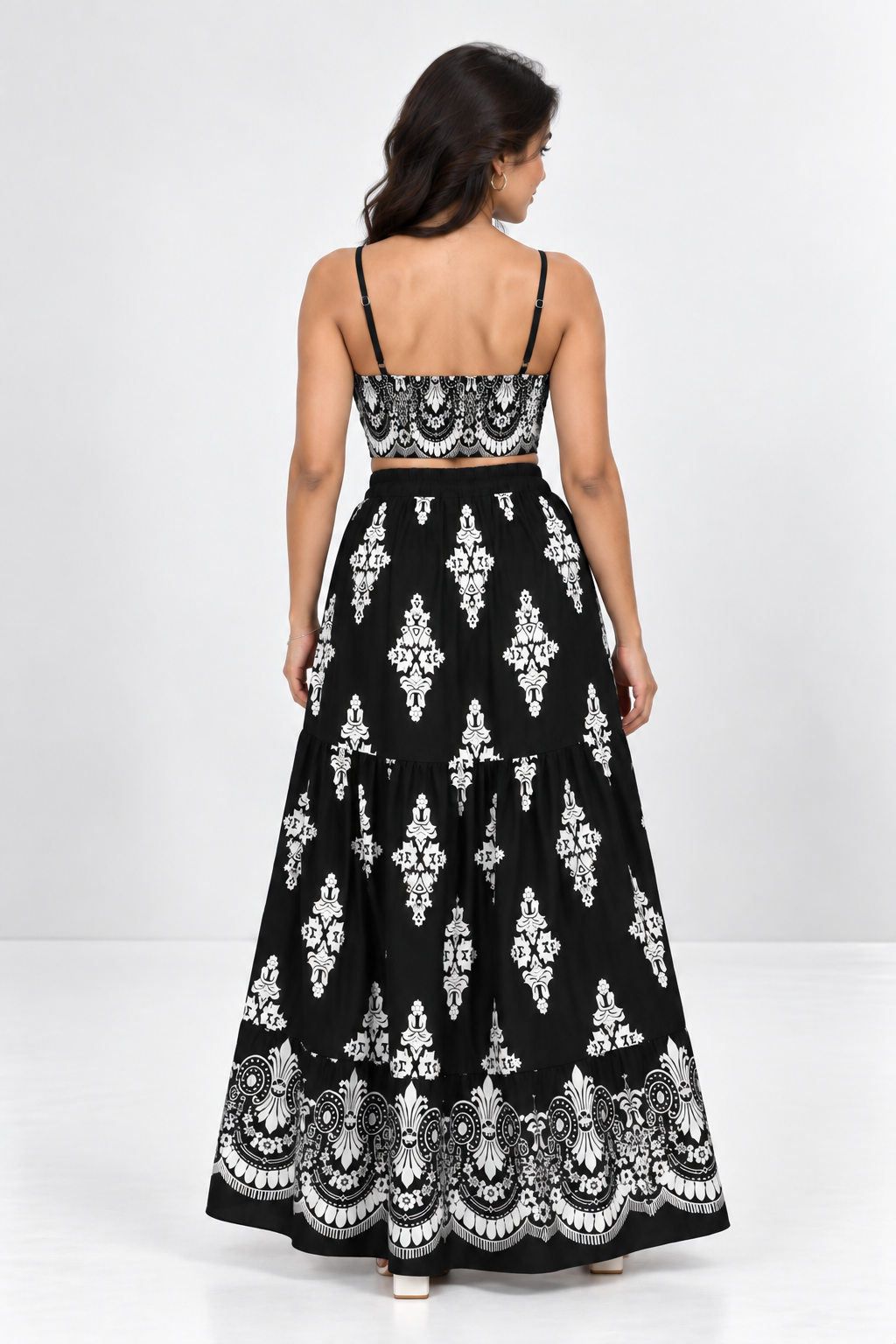 Printed Crop Top & Tiered Skirt Co-ord Set