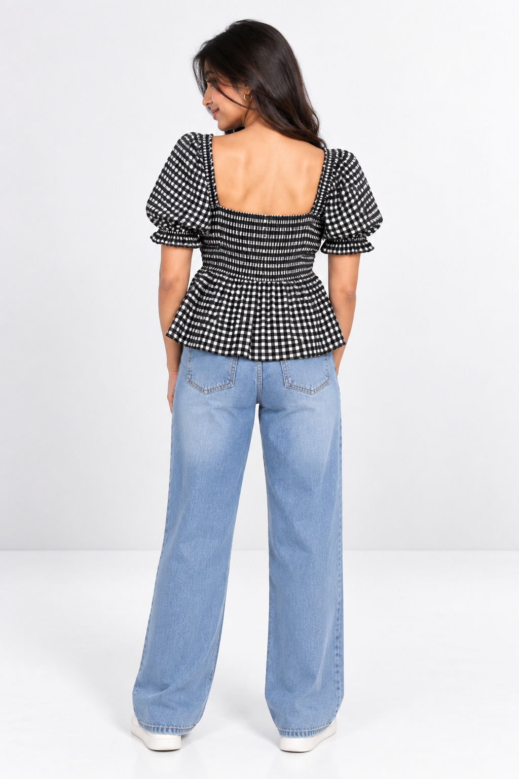 Gingham Bow Peplum Top