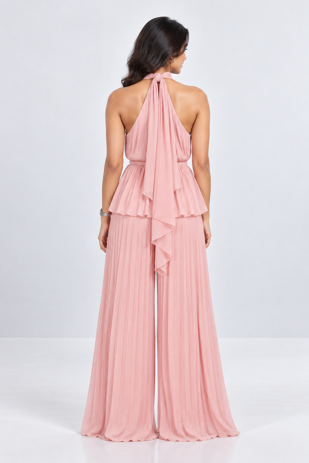 Pleated High-Low Halter Neck Co-ord Set