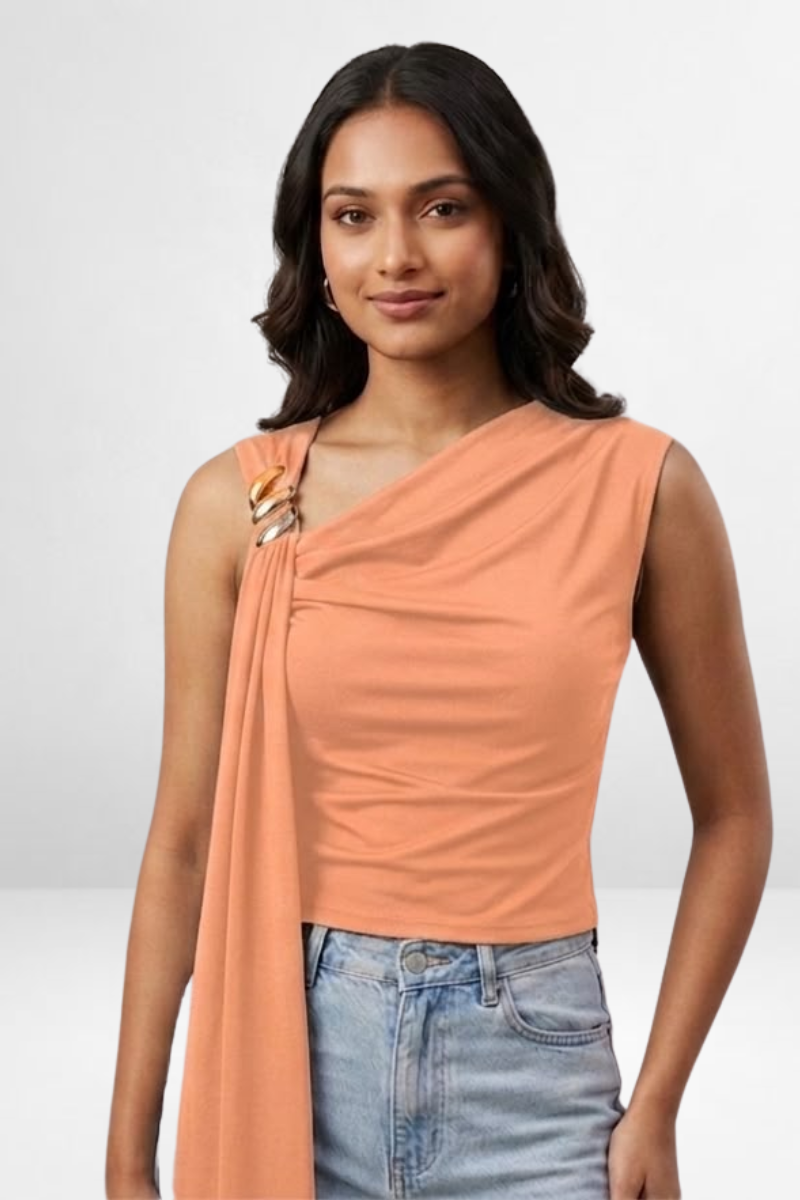 Metal Buckle Drape Top