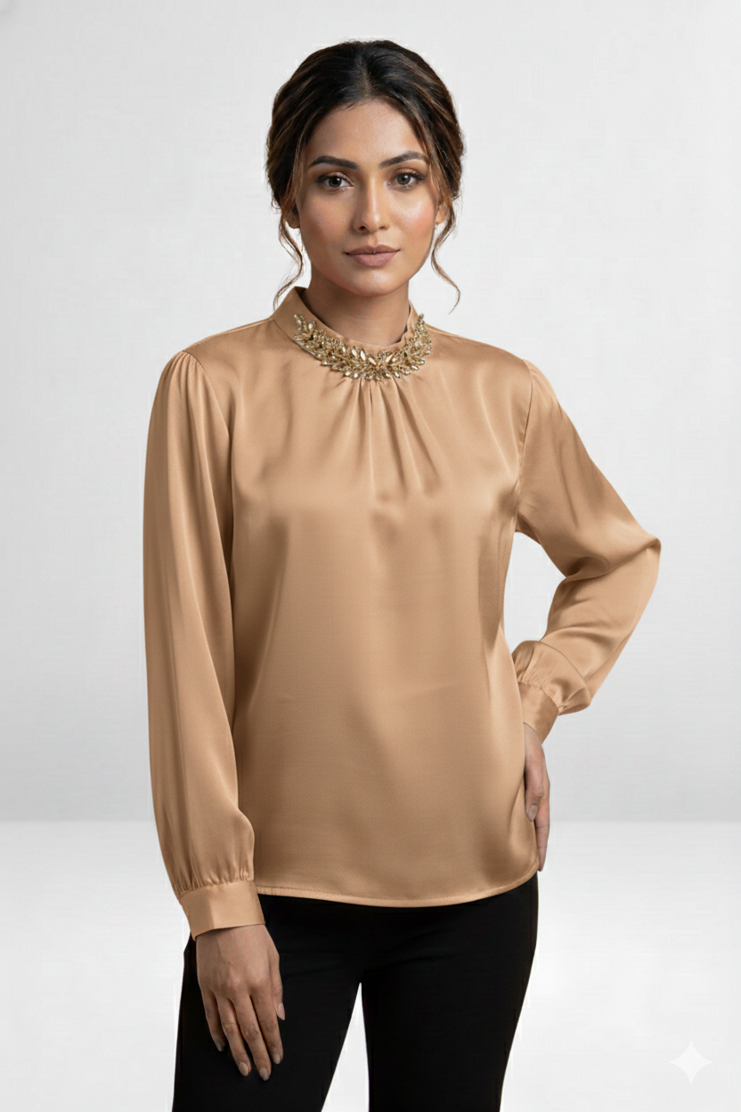 Embellished Satin Top