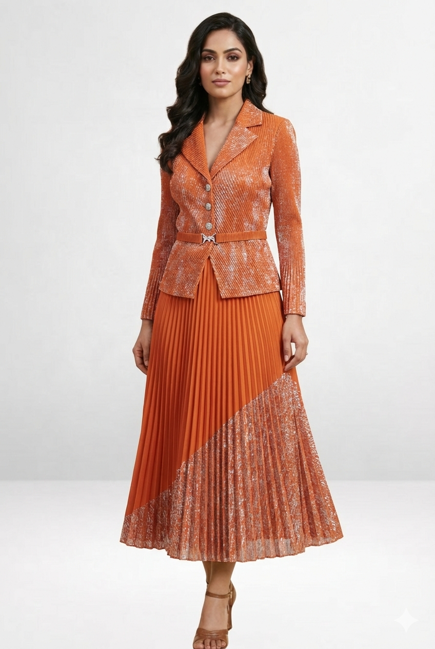 Shimmer Pleated Jacket Dress