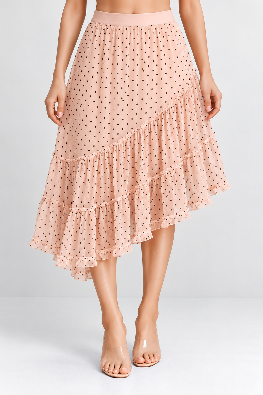 Asymmetric Polka Dot Ruffle Skirt
