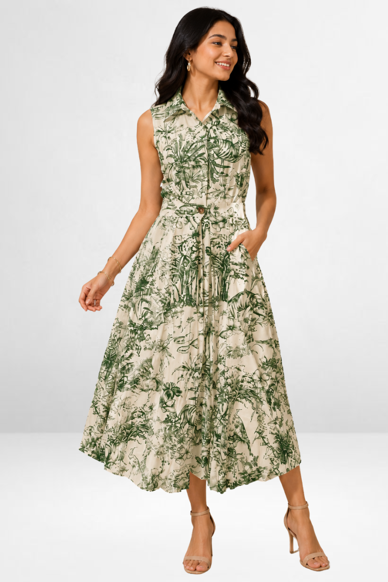 Botanical Print Sleeveless  Dress