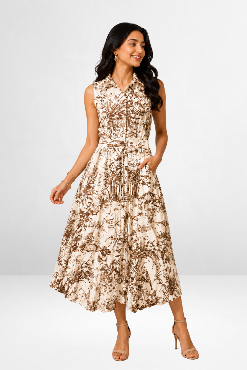 Botanical Print Sleeveless  Dress