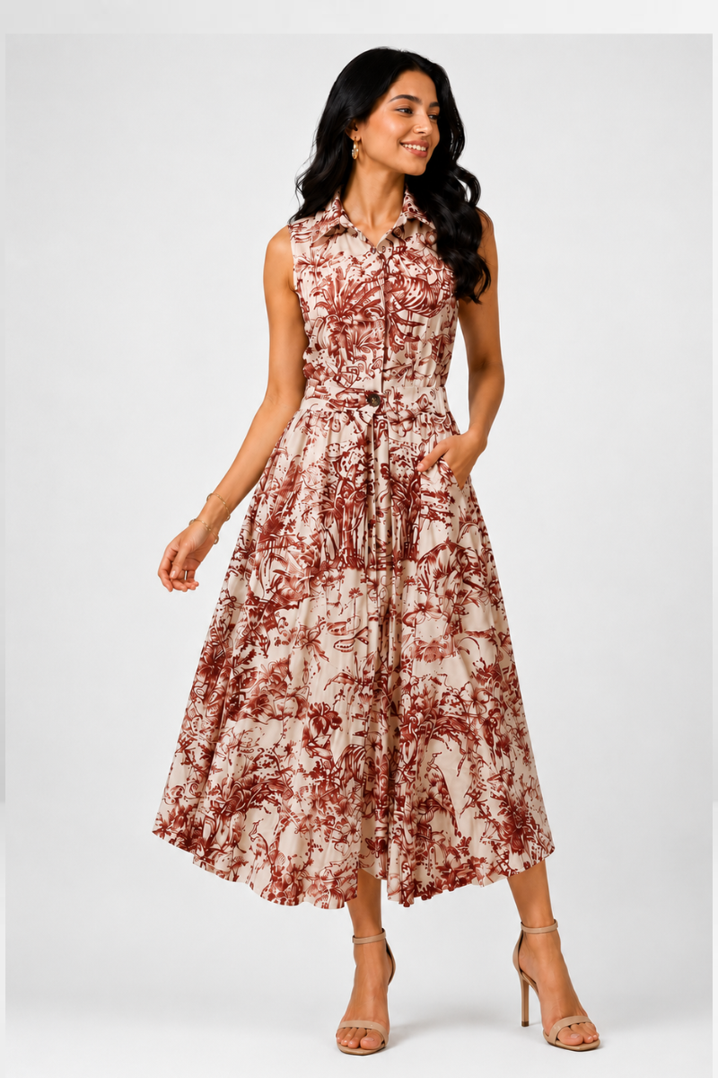 Botanical Print Sleeveless  Dress