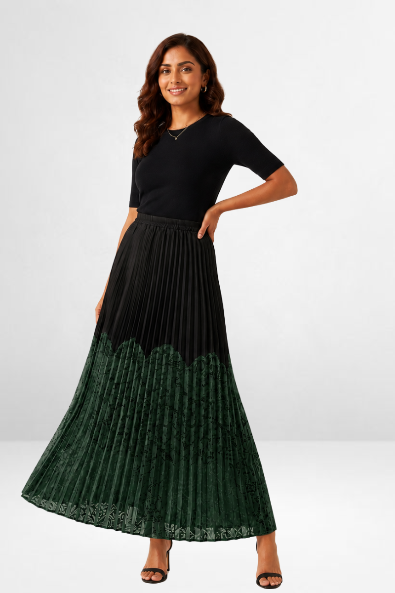 Pleated Net Long Skirt