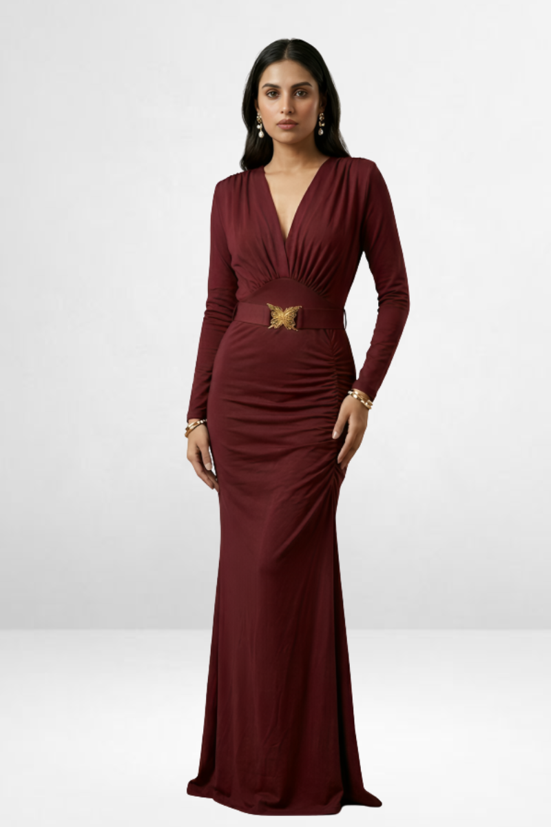 Ruched Maxi Evening Gown