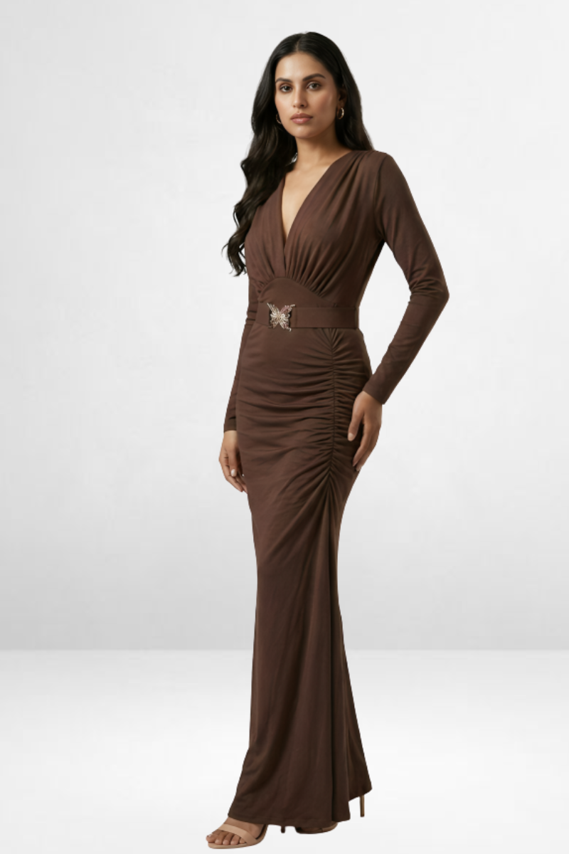 Ruched Maxi Evening Gown