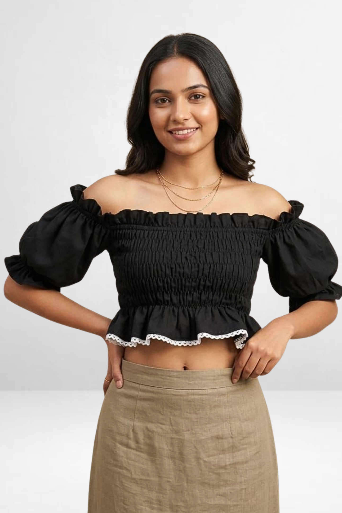 Smocked Off-Shoulder Crop