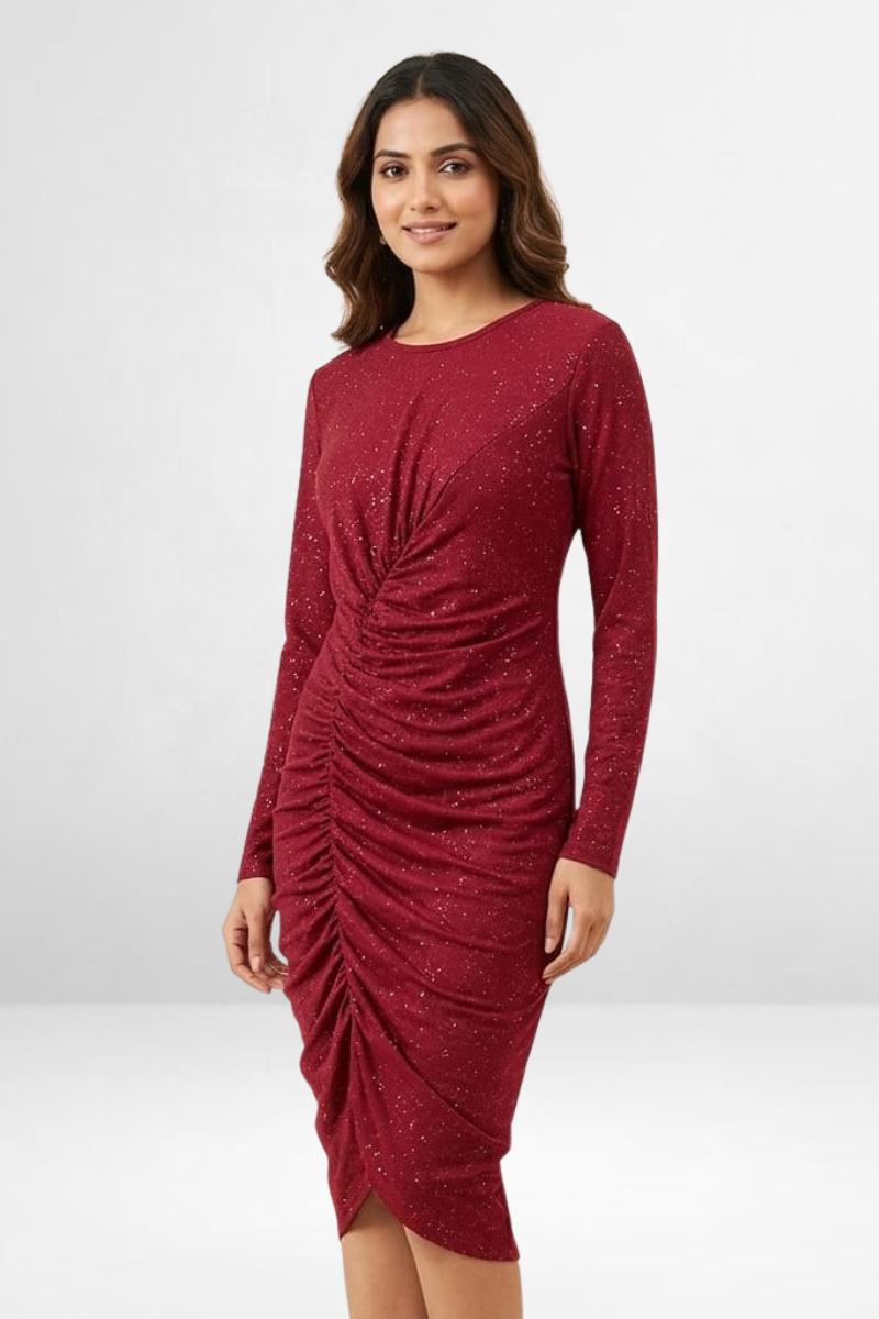 Shimmer Ruched Midi Dress