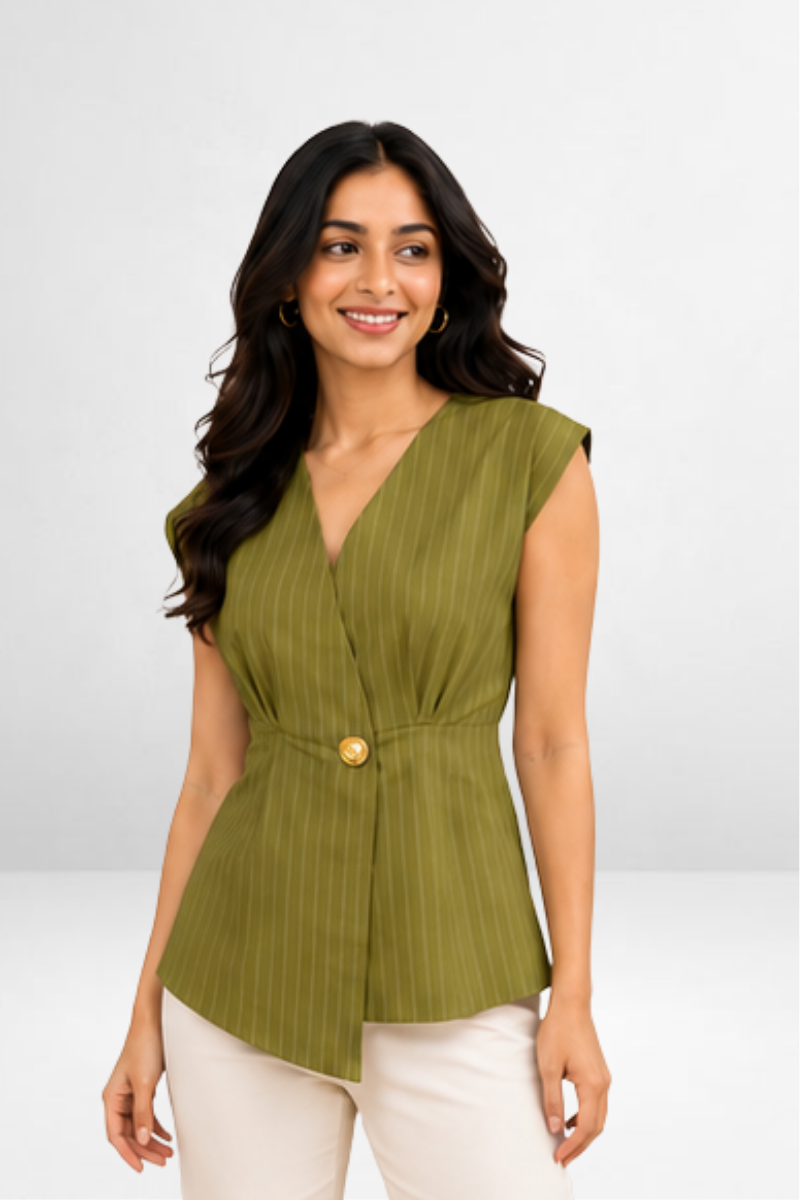 Pinstripe Wrap-Style Top