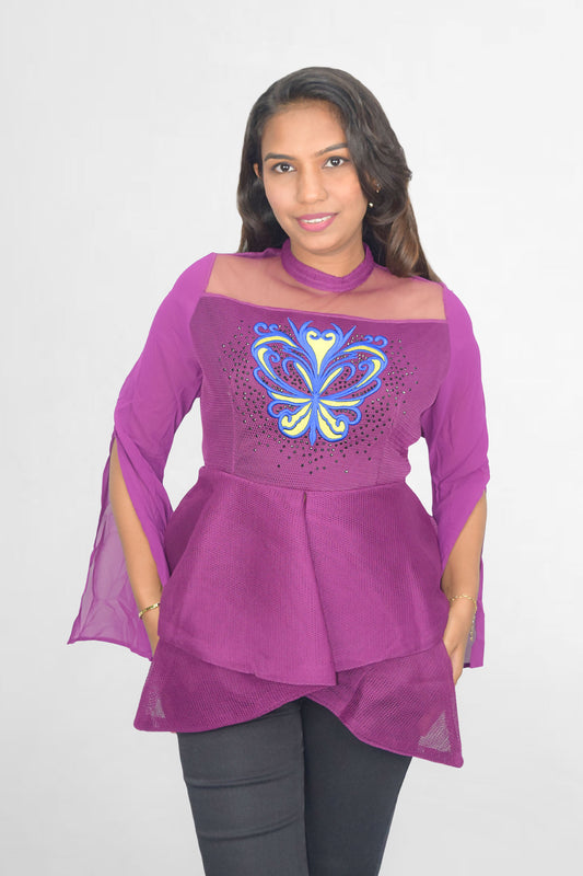 Butterfly Mesh Peplum Top