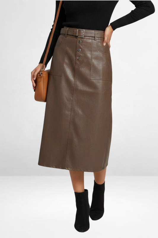 Buttoned Leather Midi
