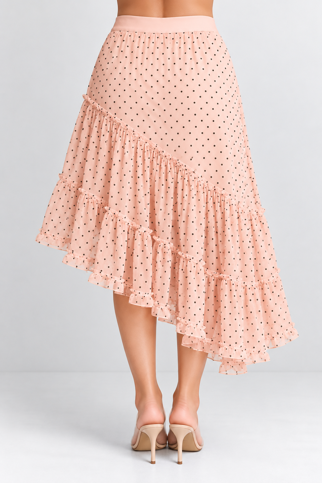 Asymmetric Polka Dot Ruffle Skirt