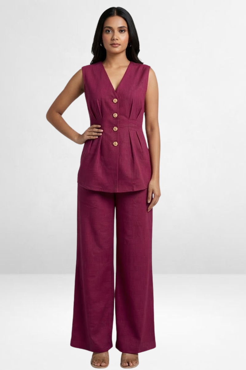 Sleeveless V-Neck Co-Ord Set