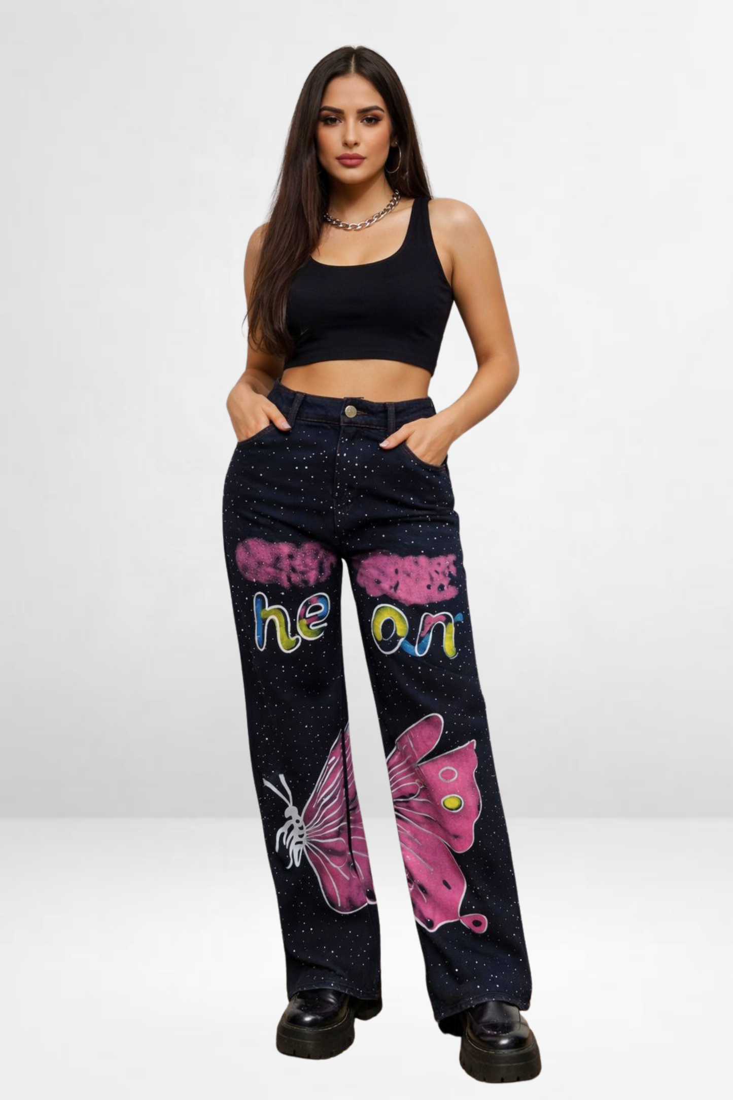 Neon Dream Graphic Straight Leg Jeans