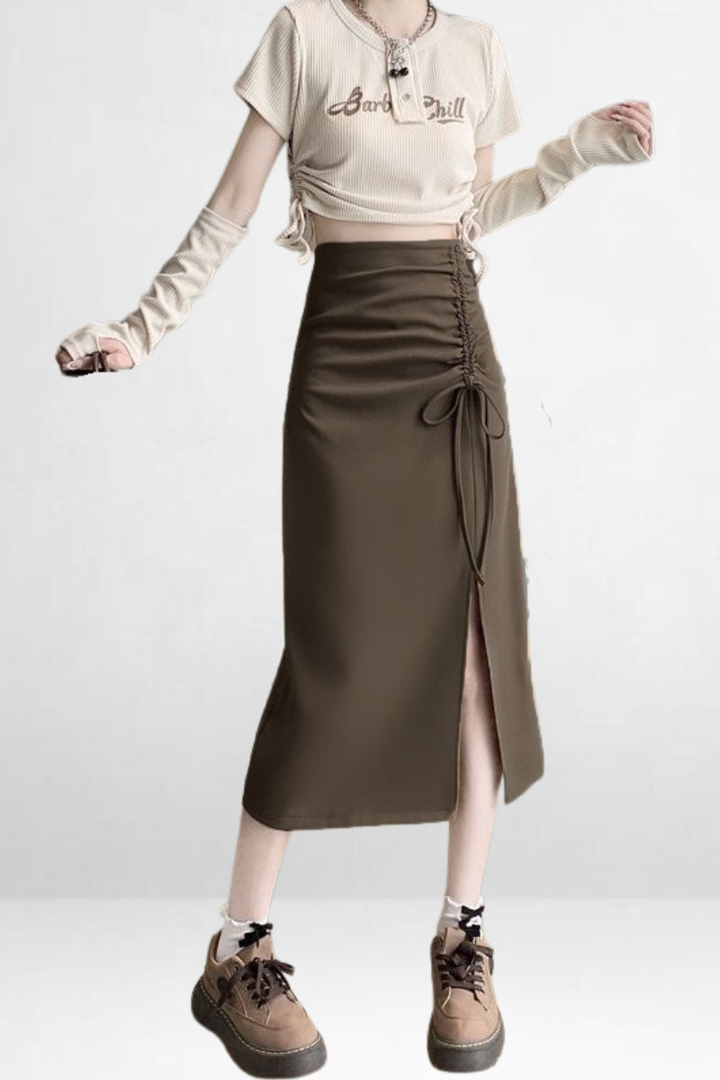 Drawstring Slit Skirt