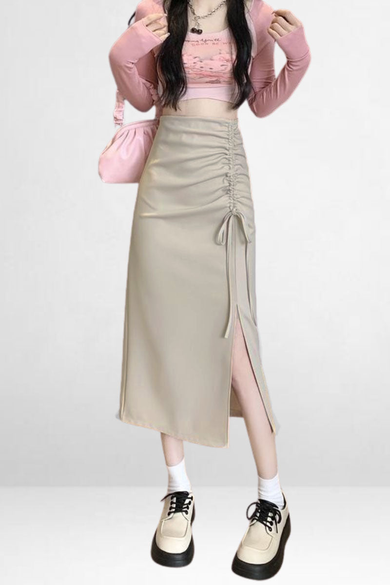 Drawstring Slit Skirt