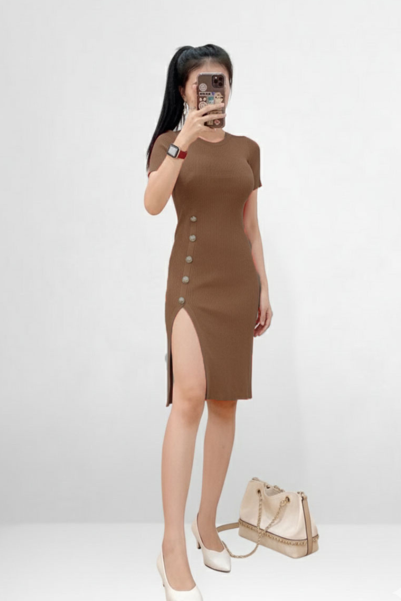 Button Slit Bodycon