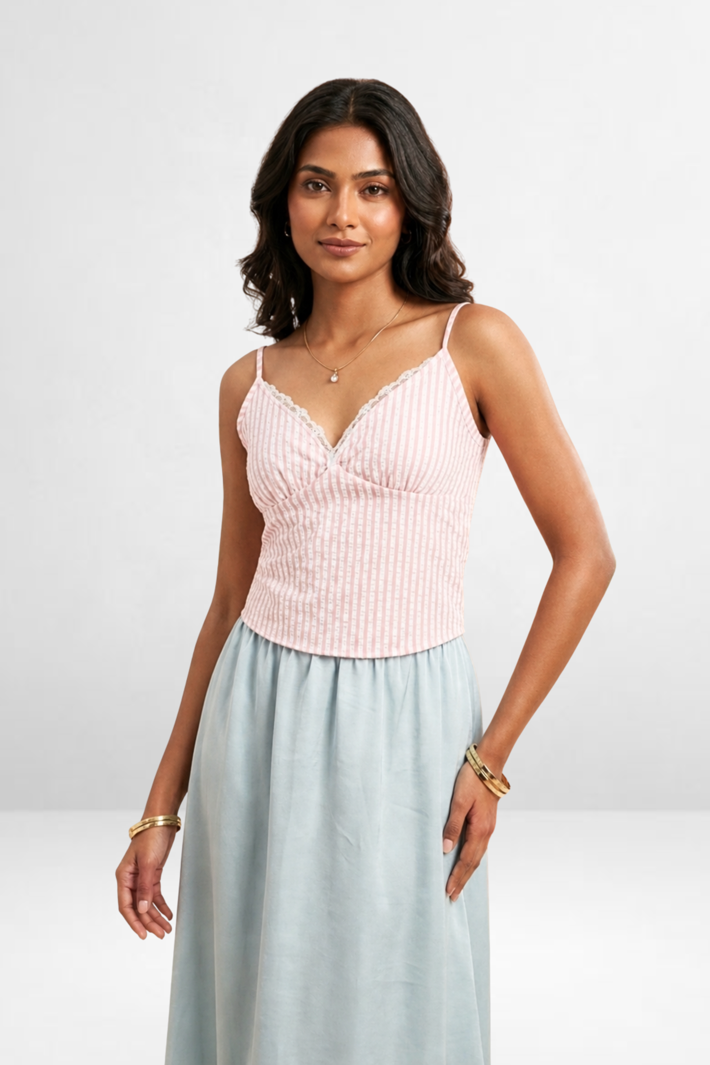 Stripe Lace Trim Top