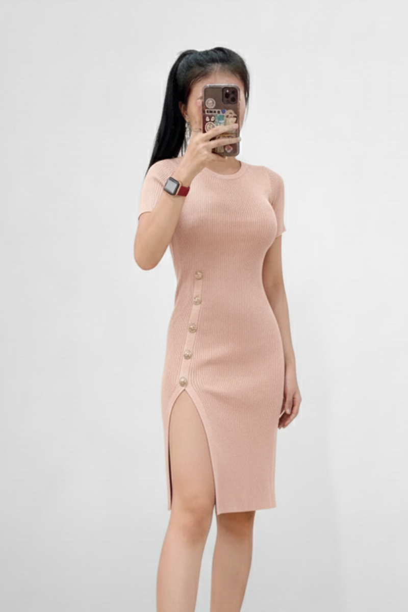 Button Slit Bodycon