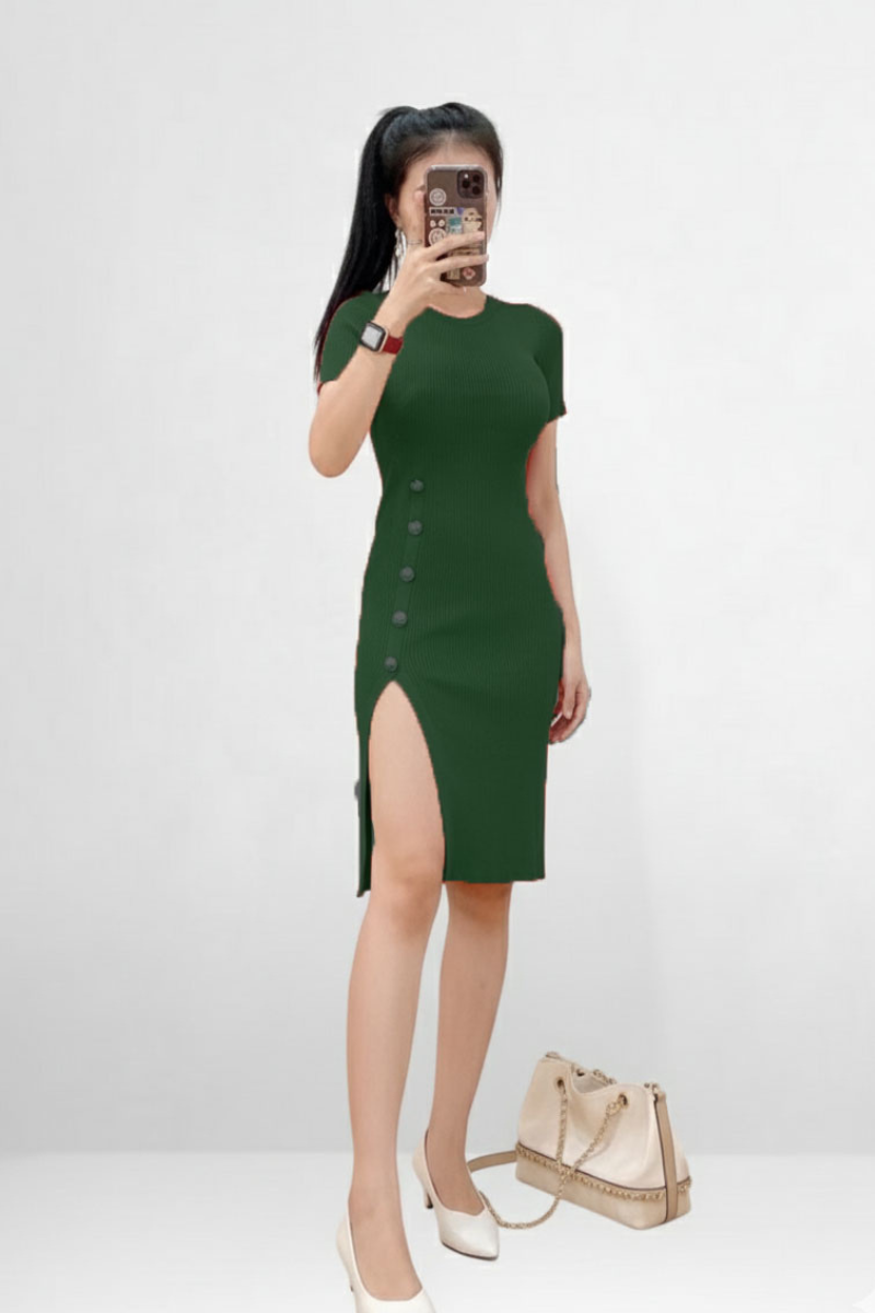 Button Slit Bodycon