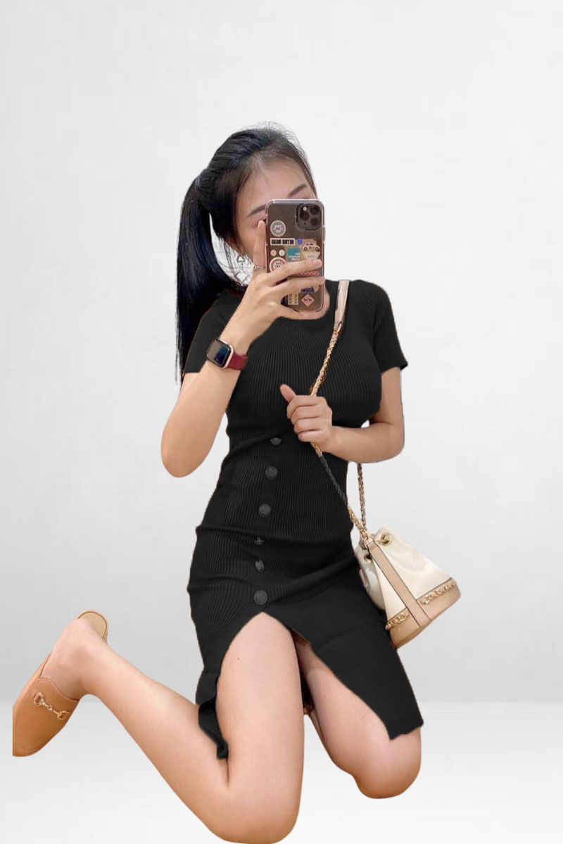 Button Slit Bodycon
