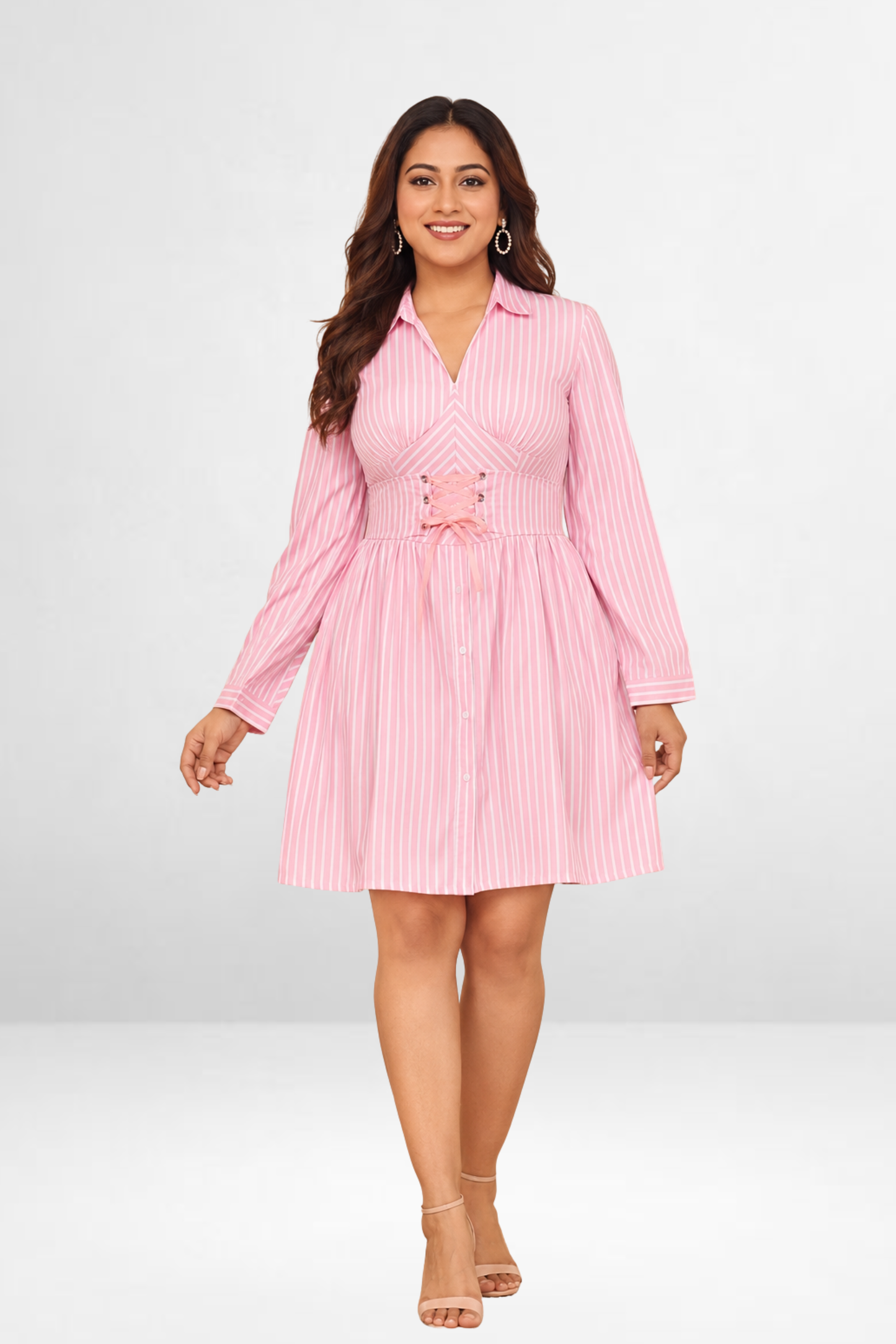 Candy Stripe Corset Shirt Dress