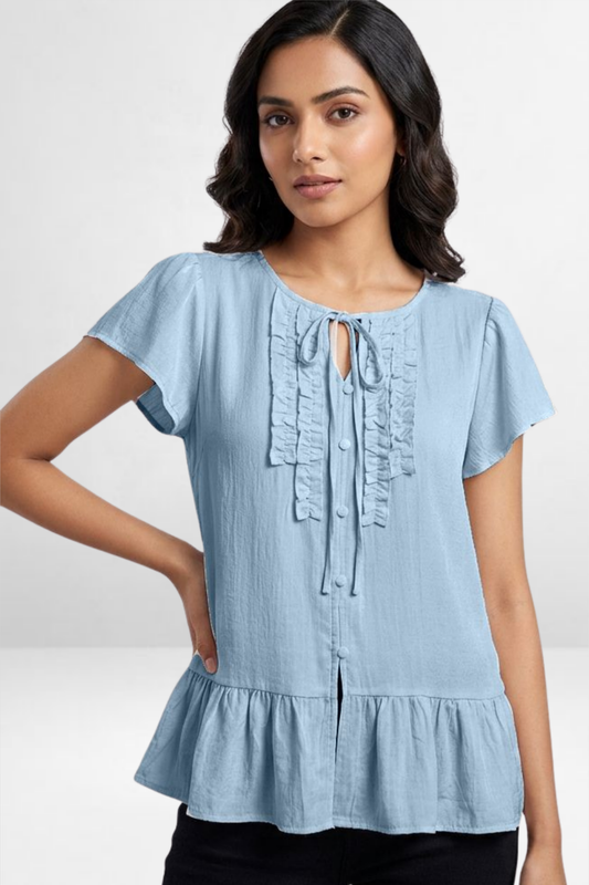 Ruffle Tie-Neck Peplum Top