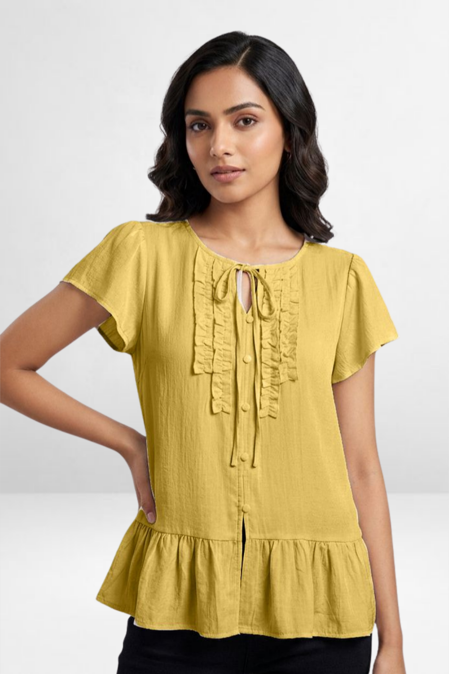Ruffle Tie-Neck Peplum Top