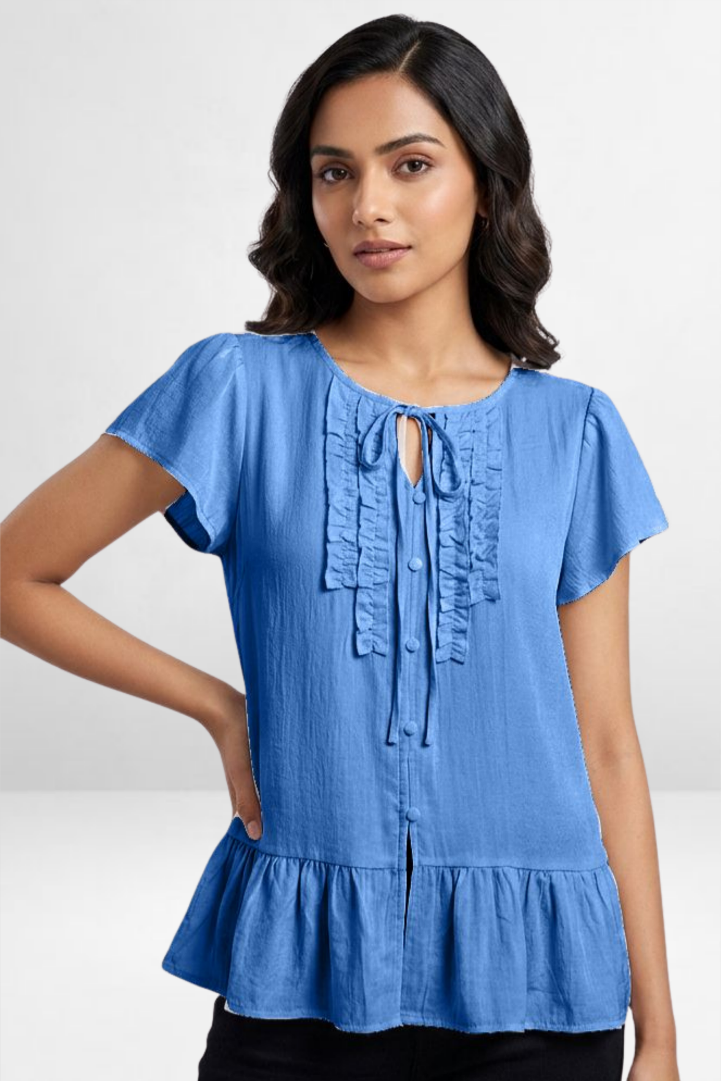 Ruffle Tie-Neck Peplum Top