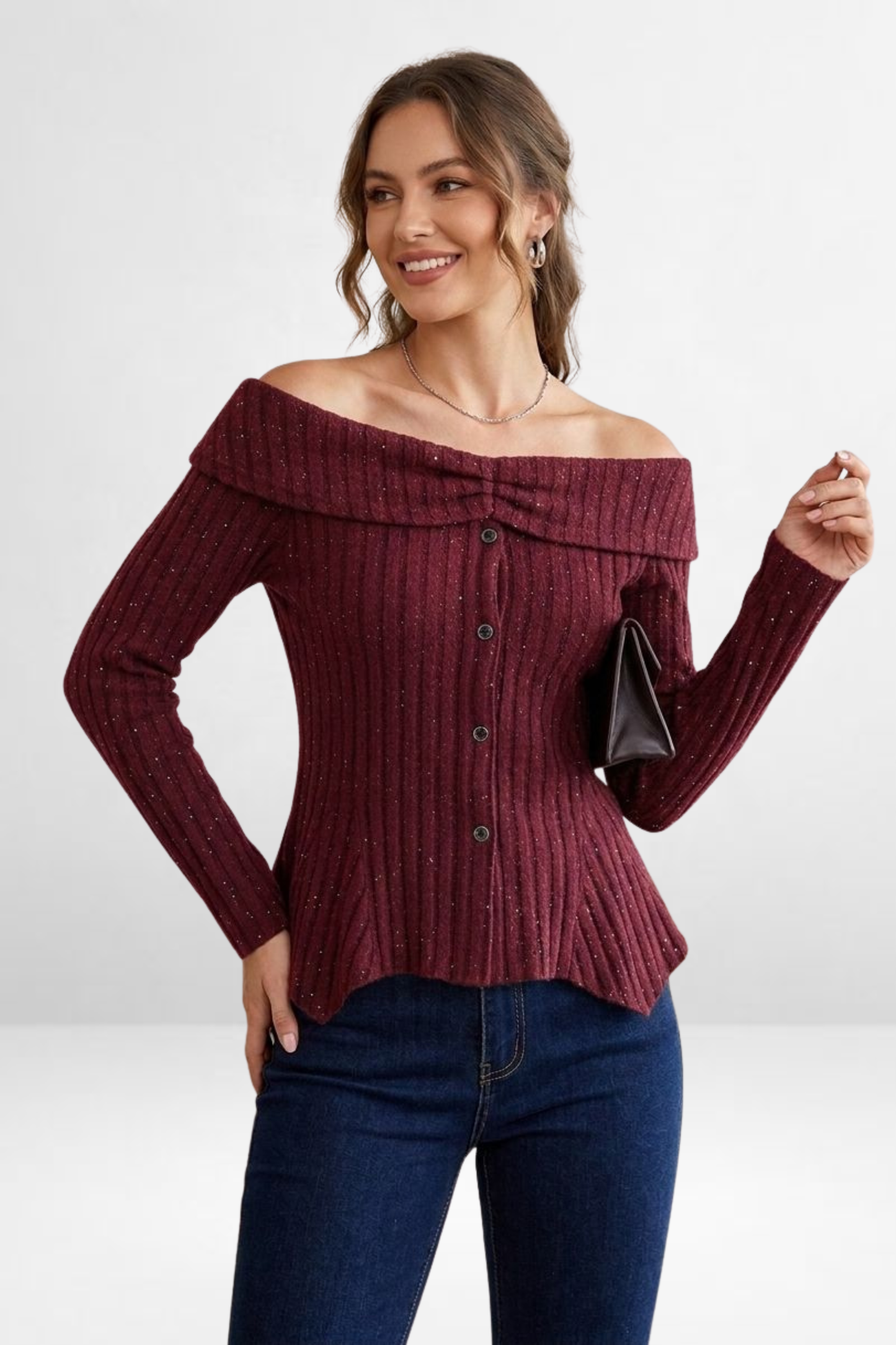 Ribbed Off-Shoulder Knit Top