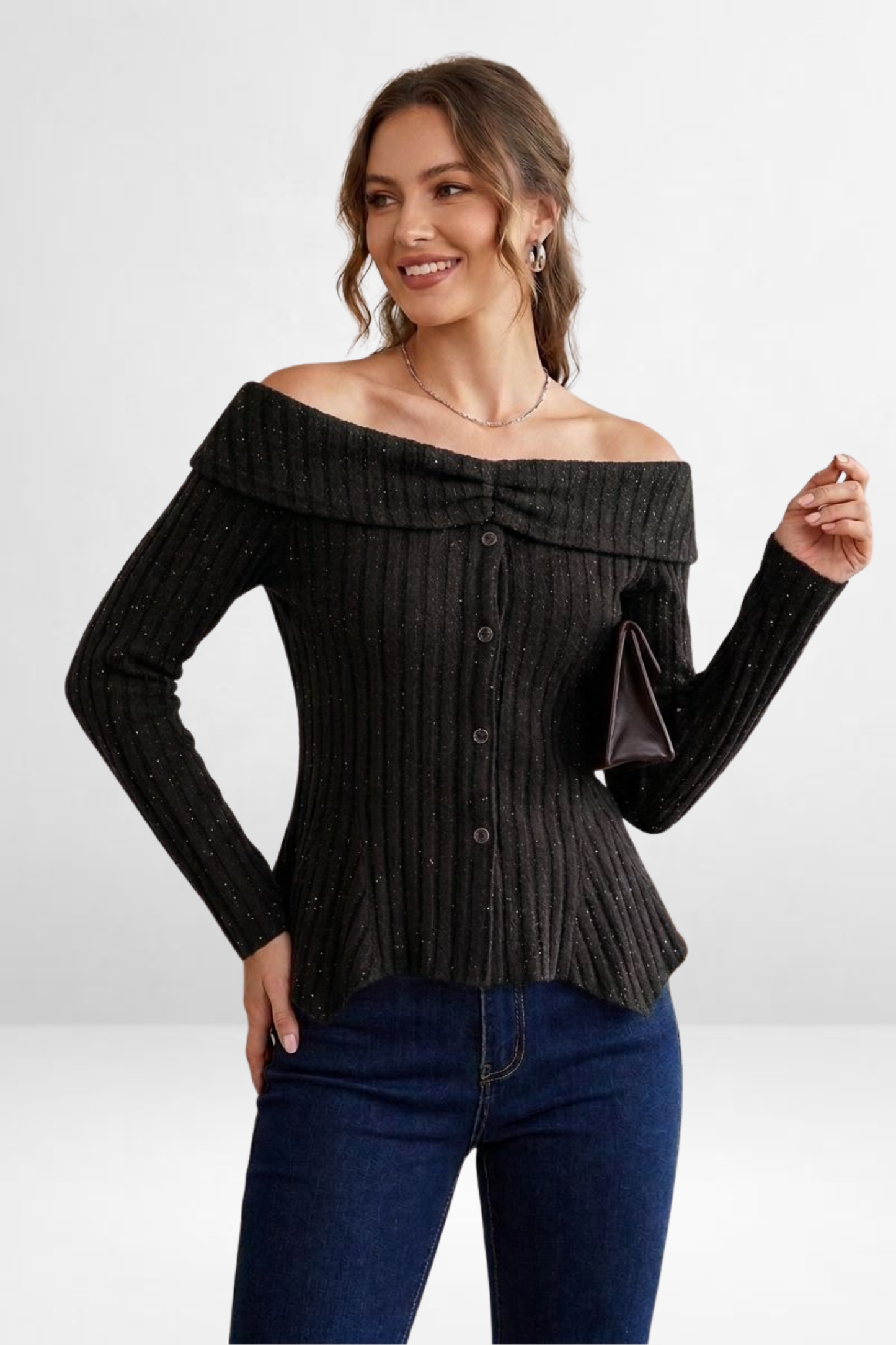 Ribbed Off-Shoulder Knit Top