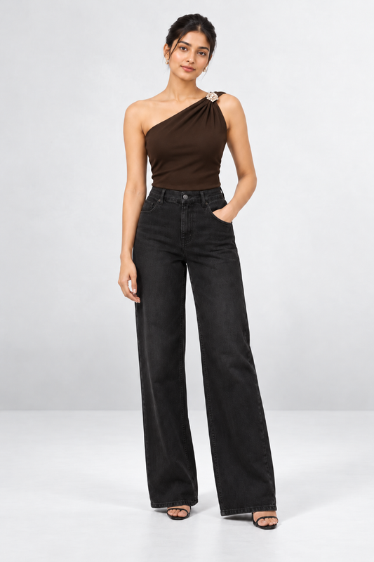 Brooch One-Shoulder Top
