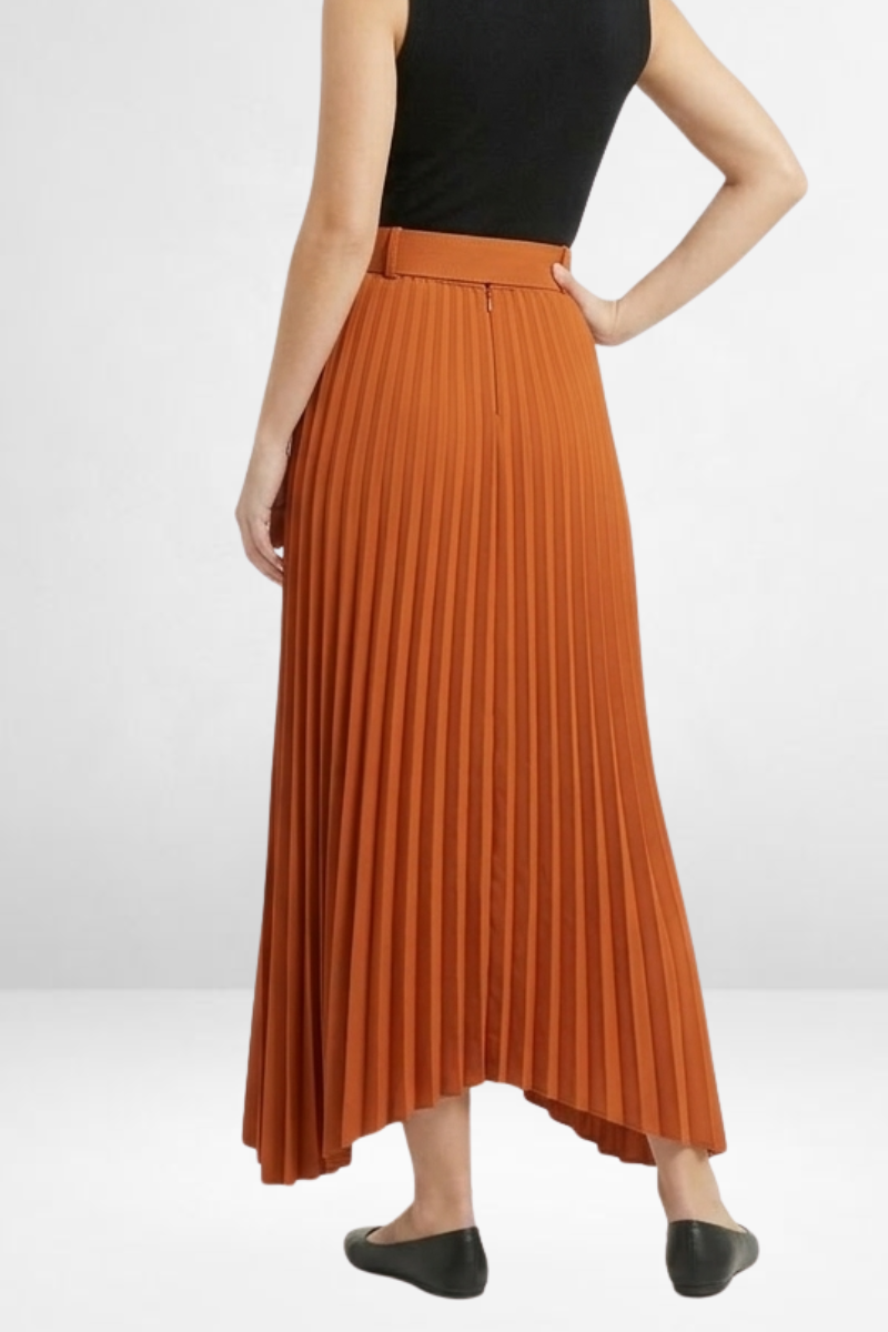 Rust Pleated Belted Skirt