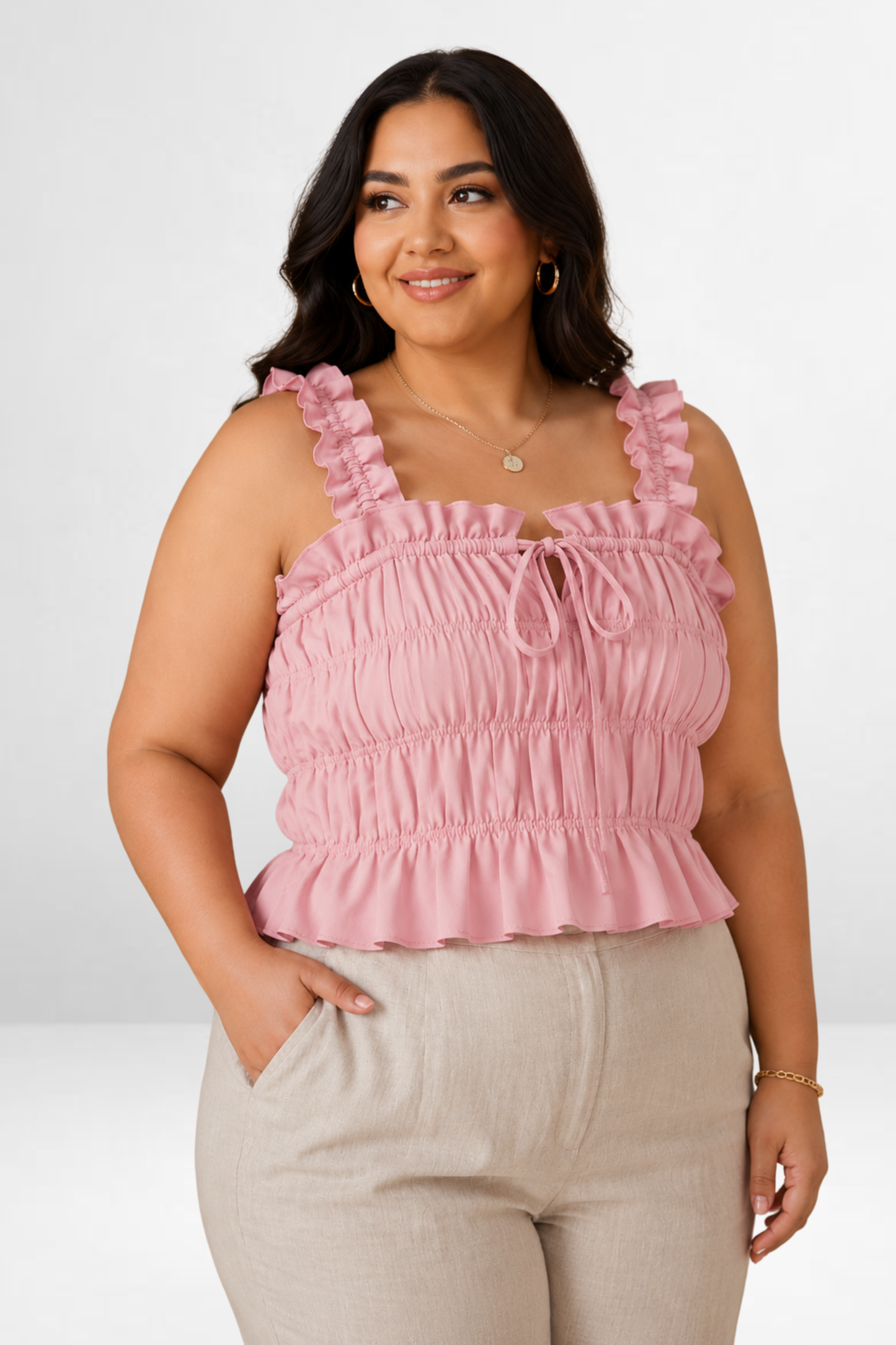 Ruched Ruffle Strap Crop Top