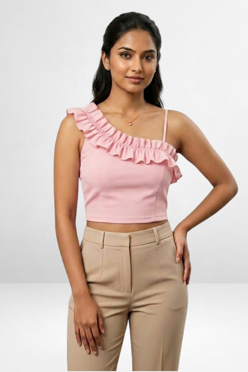 One-Shoulder Ruffle Crop Top